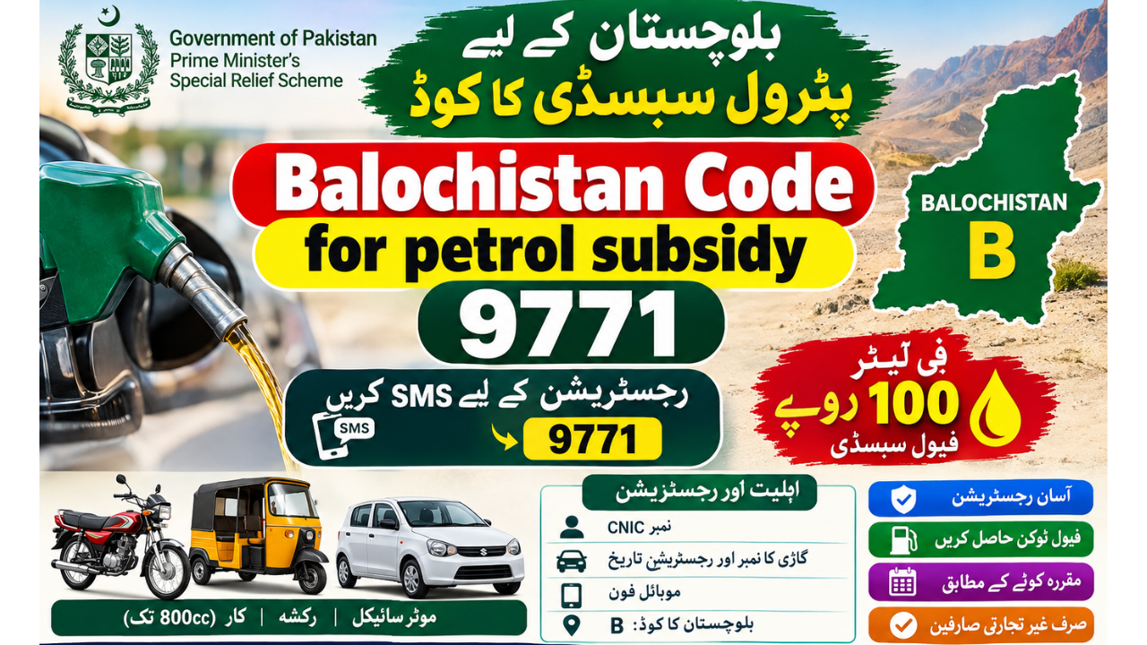 Balochistan Code for petrol subsidy 9771